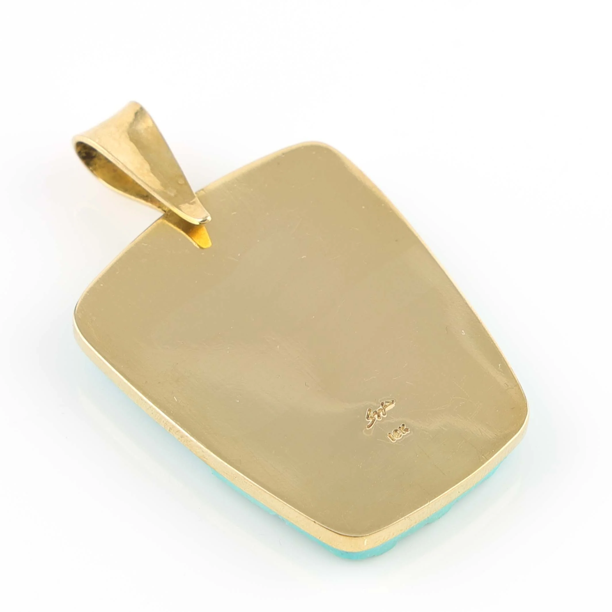 Carved Turquoise and Gold Pendant - Image 3