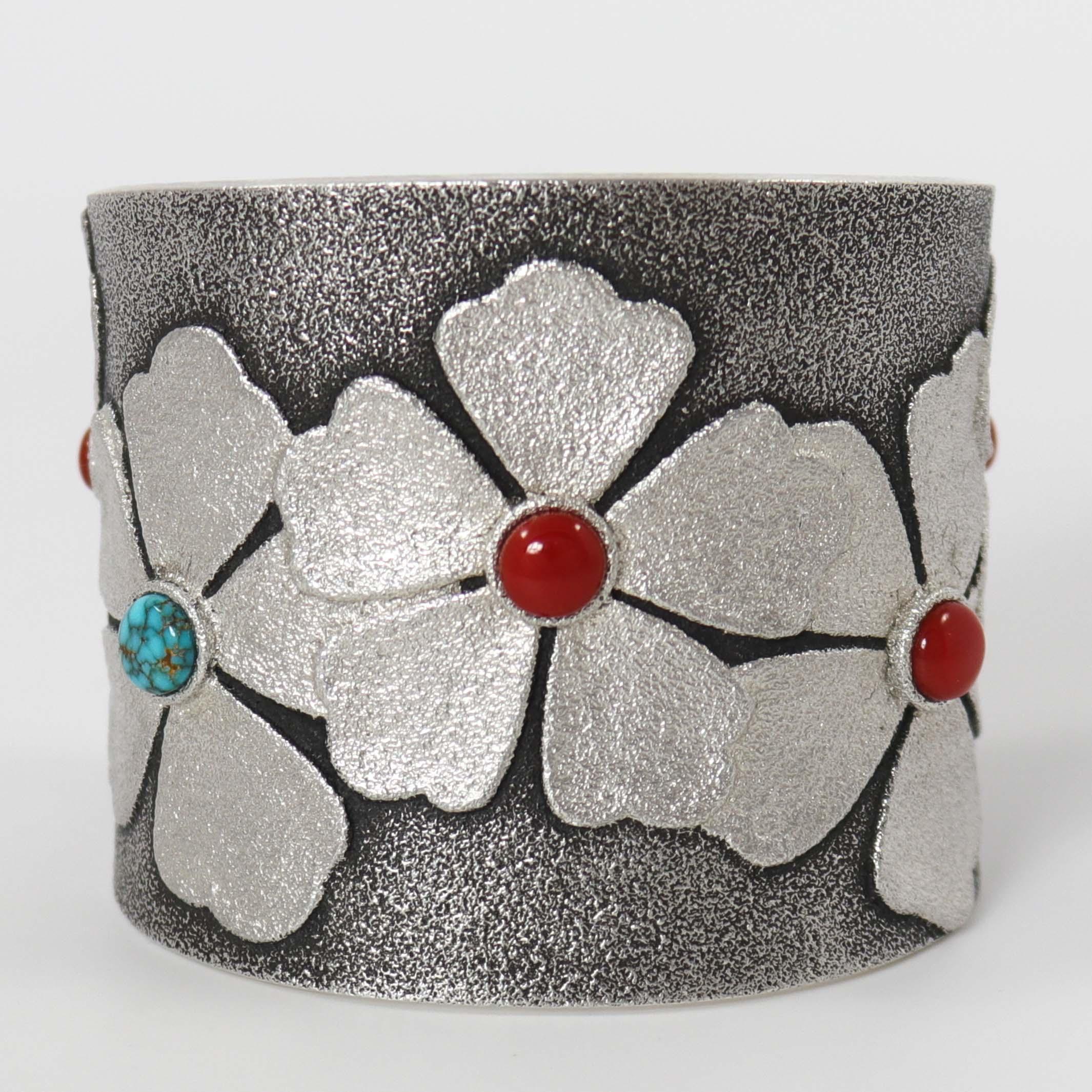 Coral and Turquoise Flower Cuff - Image 2