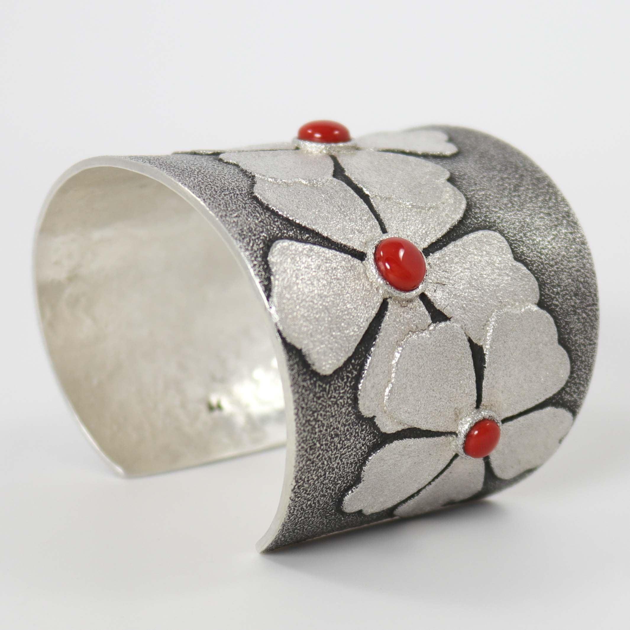 Coral and Turquoise Flower Cuff - Image 3