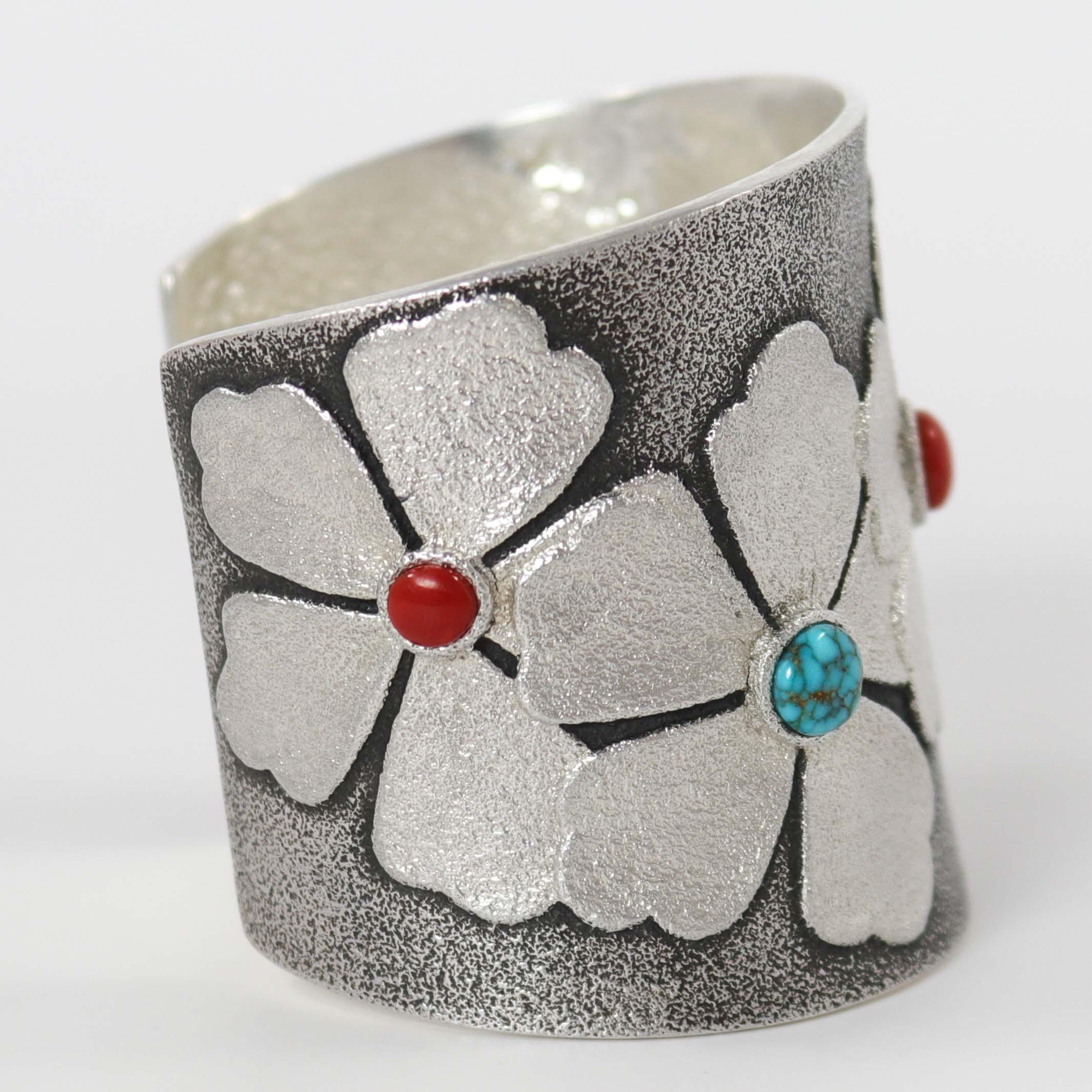 Coral and Turquoise Flower Cuff - Image 5