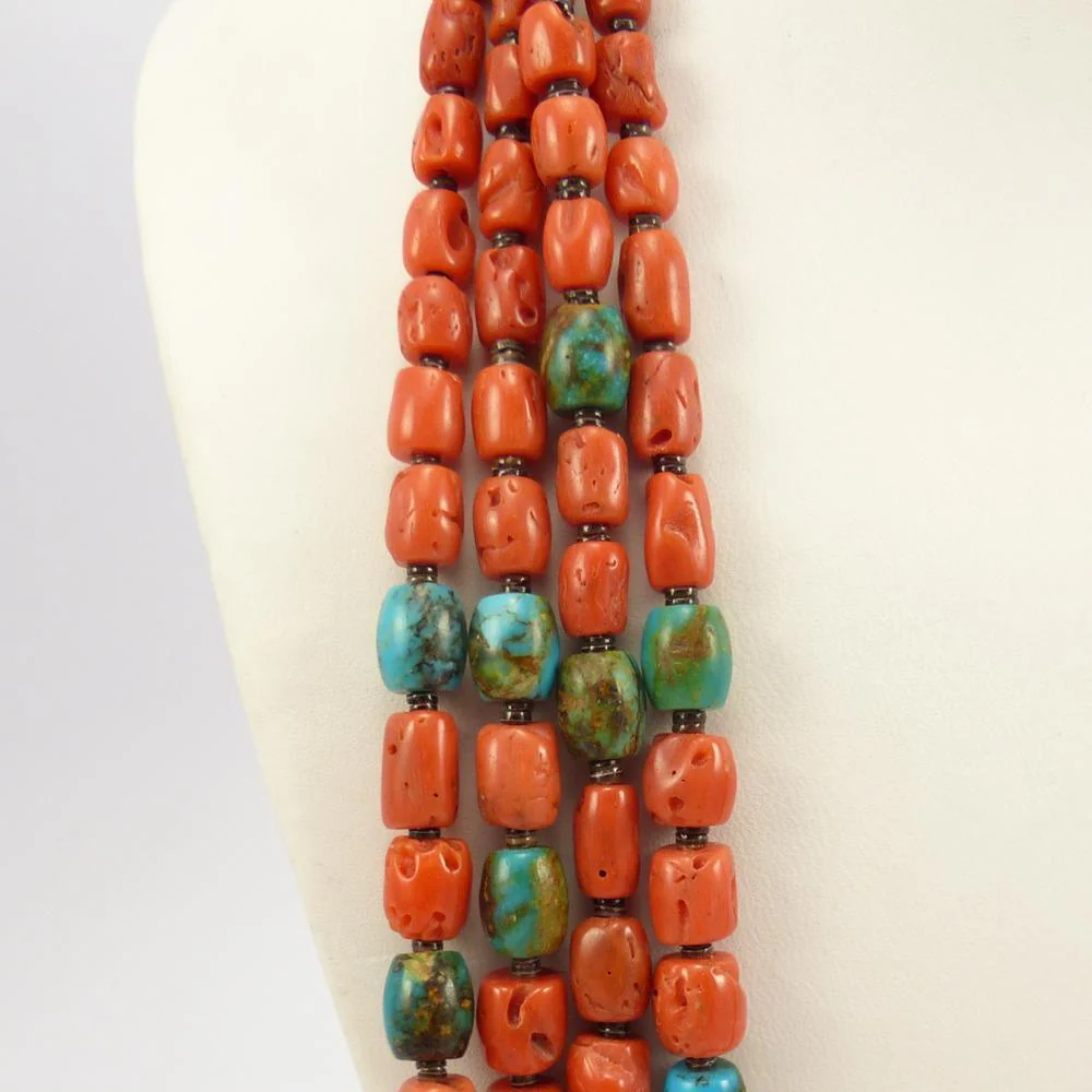 Coral and Turquoise Bead Necklace - Image 3