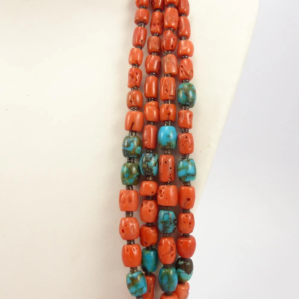 Coral and Turquoise Bead Necklace - Image 4