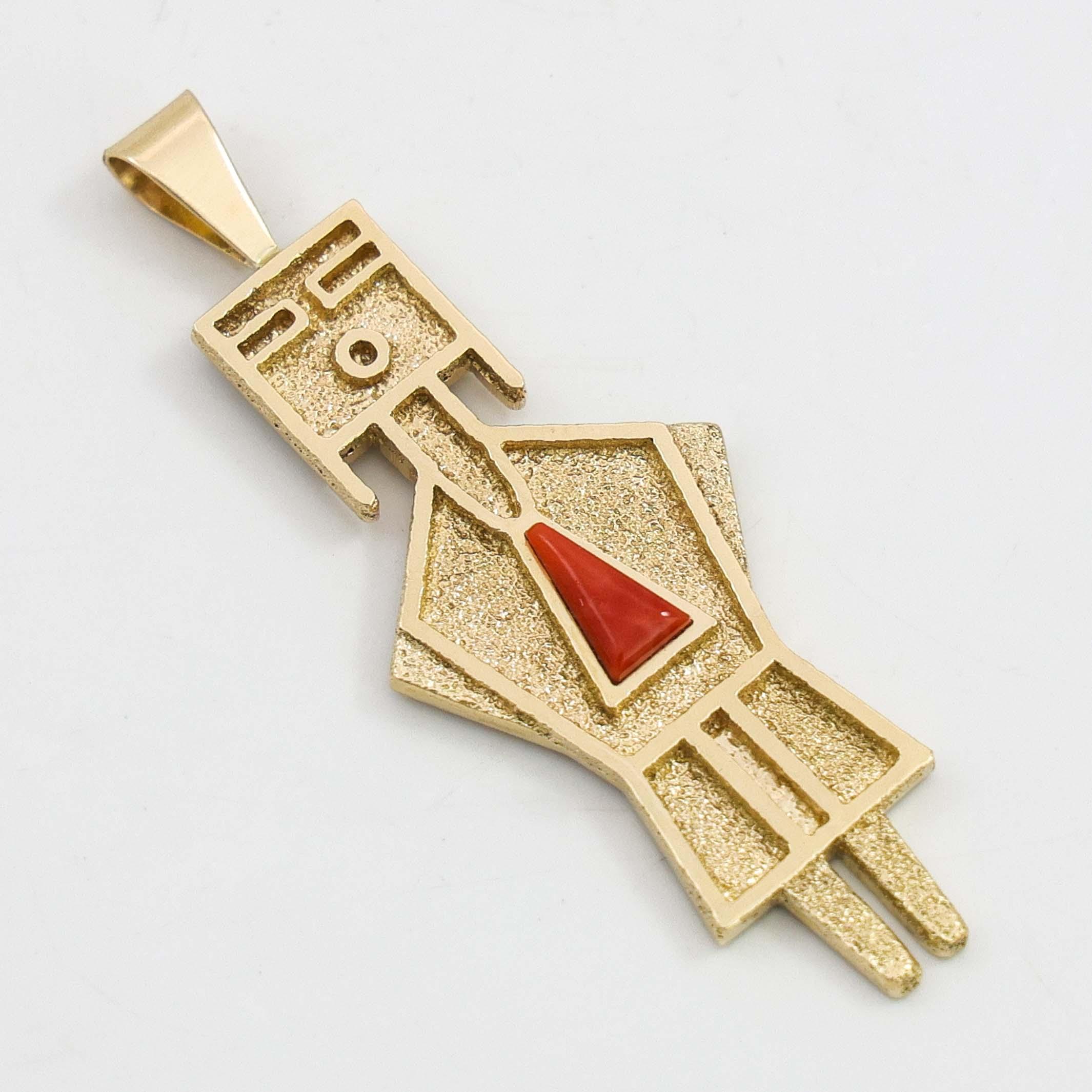 Gold and Coral Yei Pendant - Image 2
