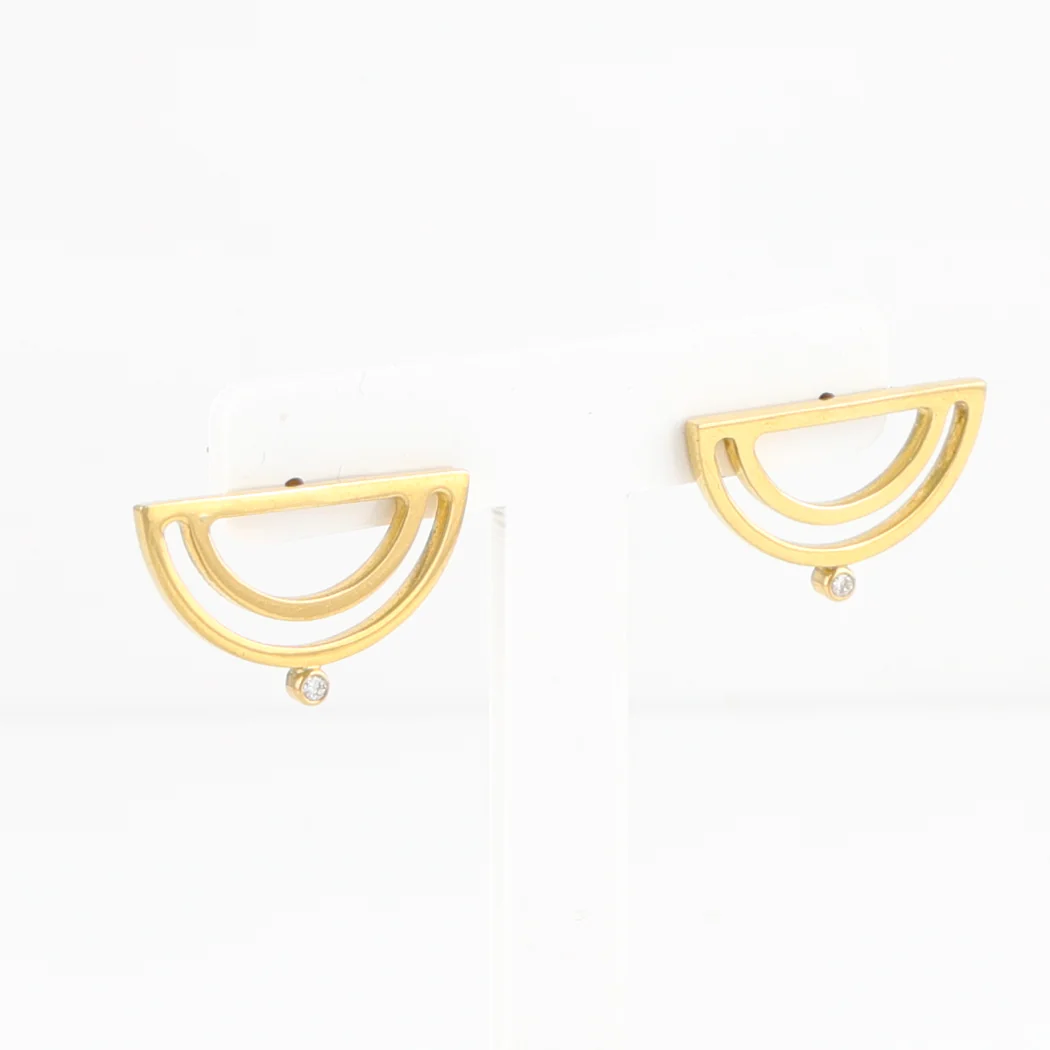 Gold Strata Half Moon Earrings - Image 2