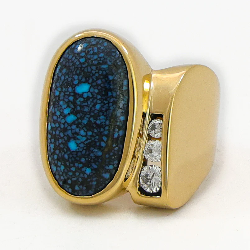 Lander Blue Turquoise Gold Ring - Image 3