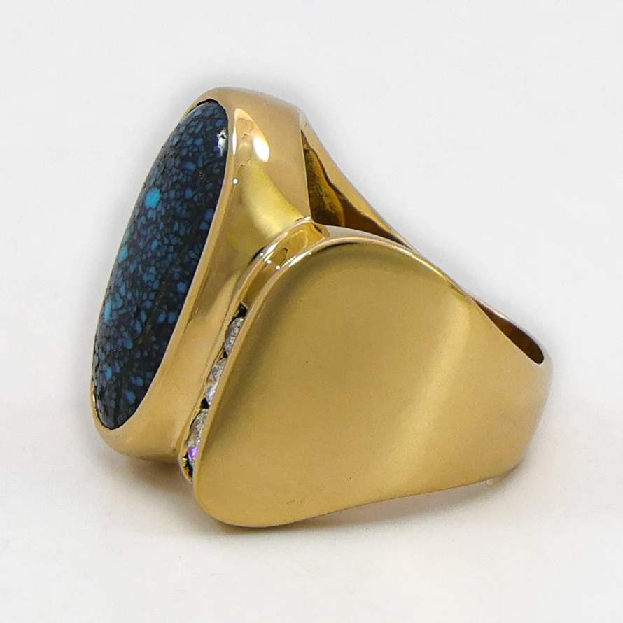 Lander Blue Turquoise Gold Ring - Image 4