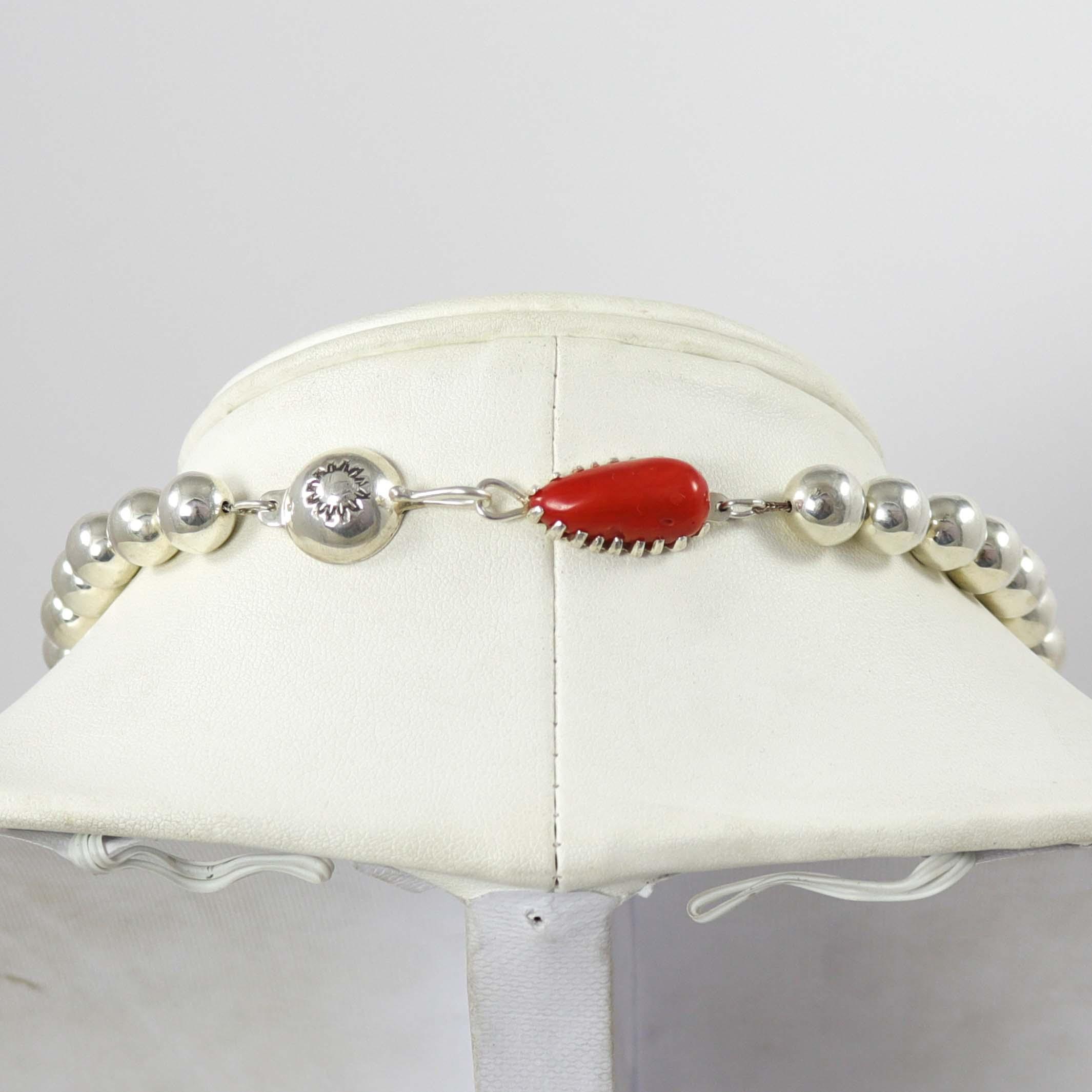 Silver Bead and Coral Necklace - Image 5
