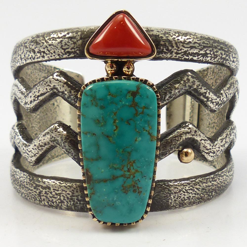 Turquoise and Coral Cuff - Image 3