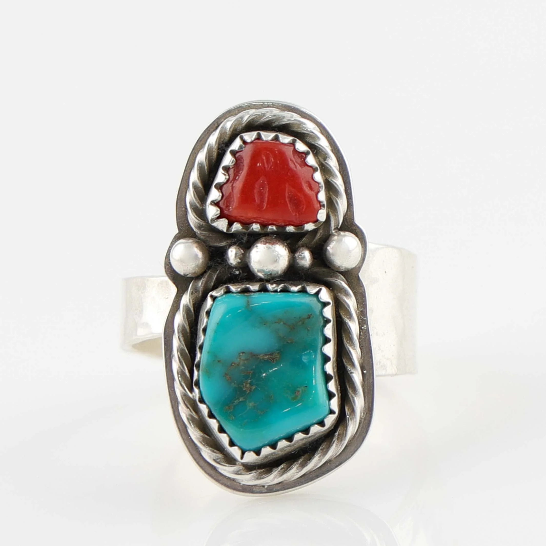 Turquoise and Coral Ring