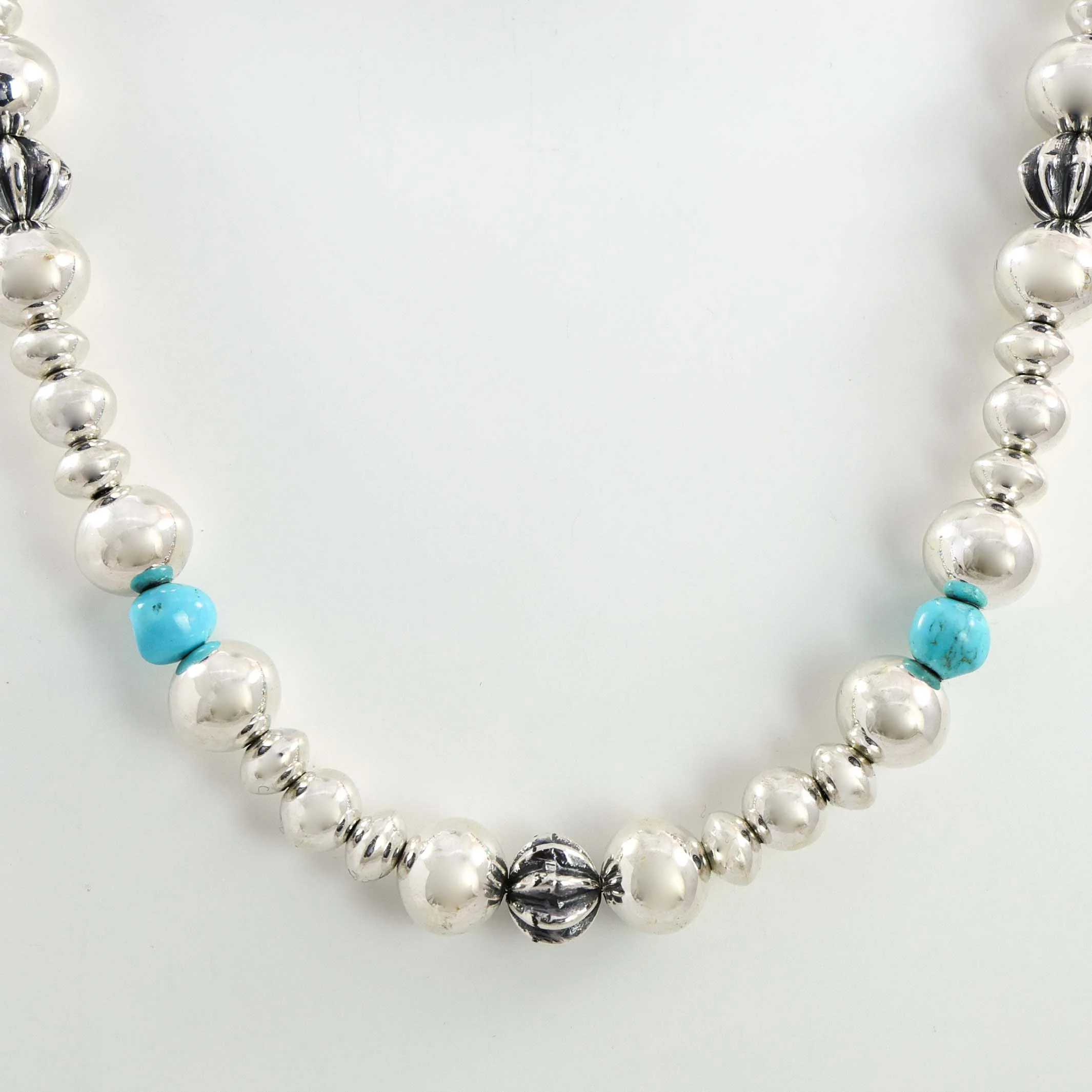 Turquoise and Silver Bead Necklace - Image 2