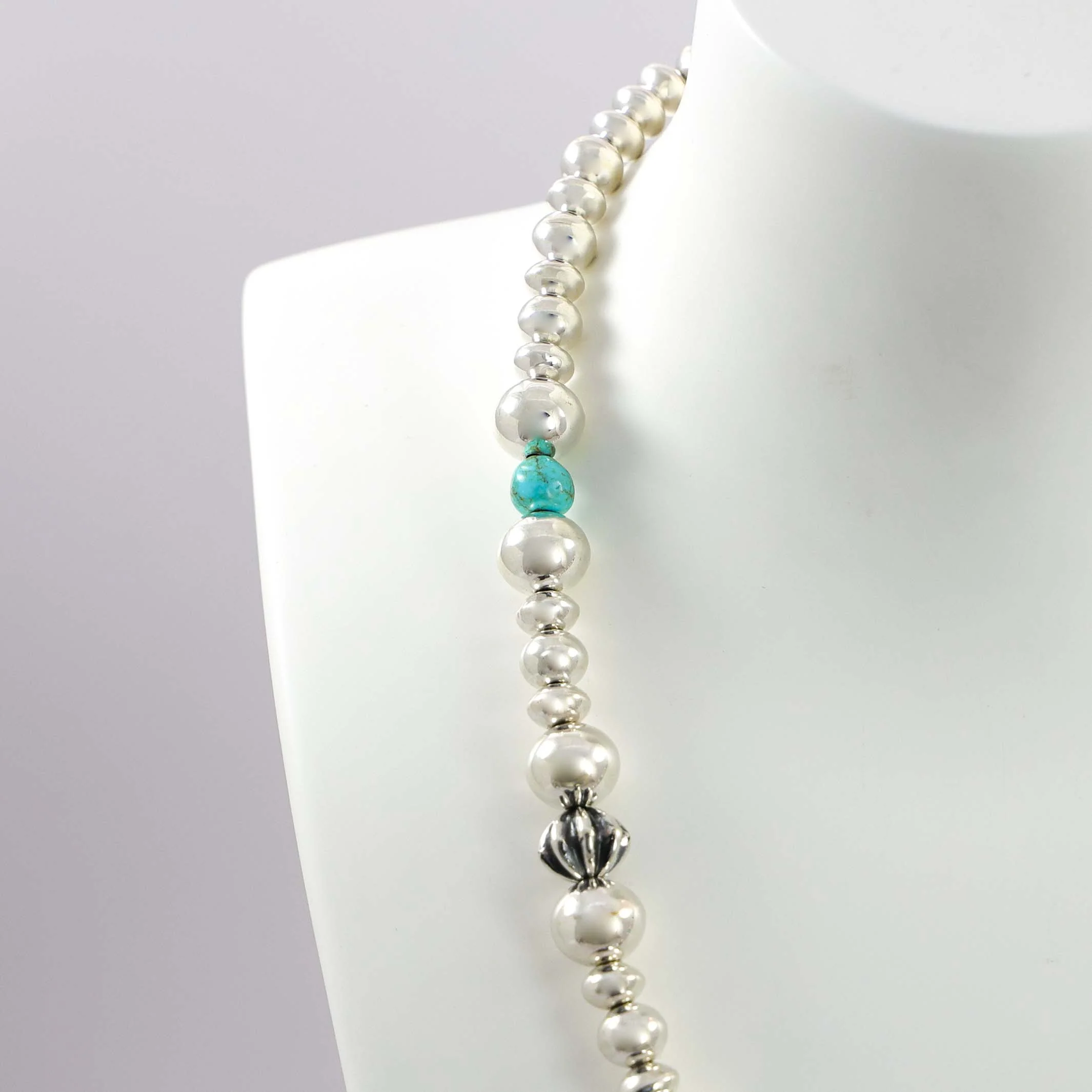 Turquoise and Silver Bead Necklace - Image 3