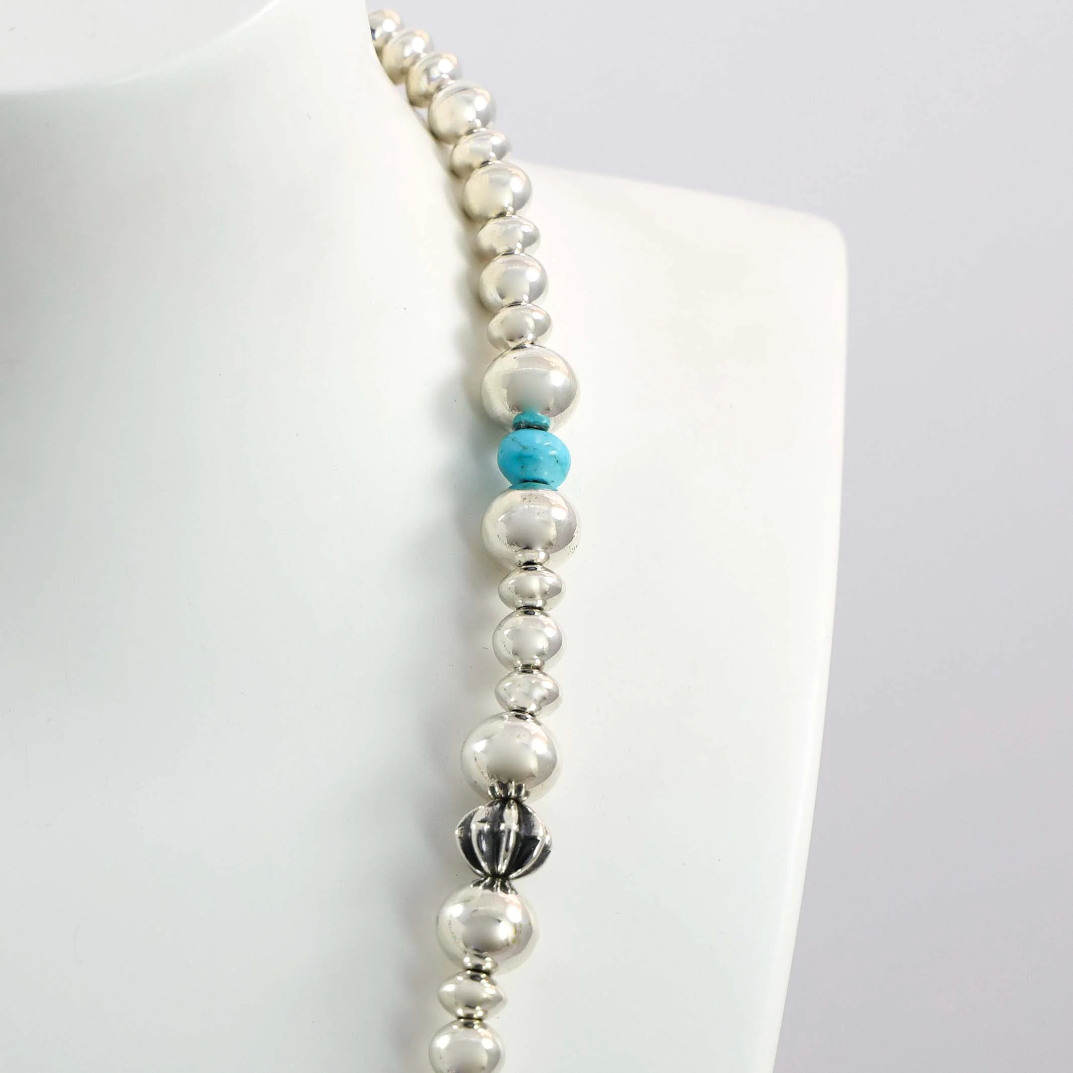 Turquoise and Silver Bead Necklace - Image 4