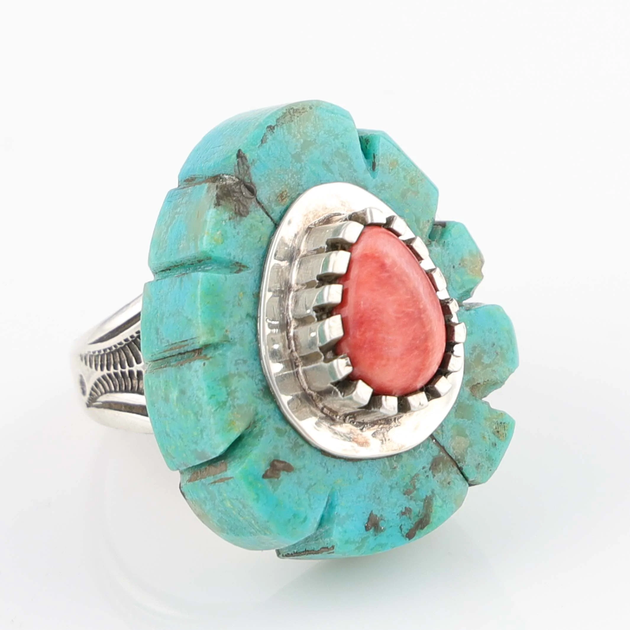 Turquoise and Spiny Oyster Shell Ring - Image 2
