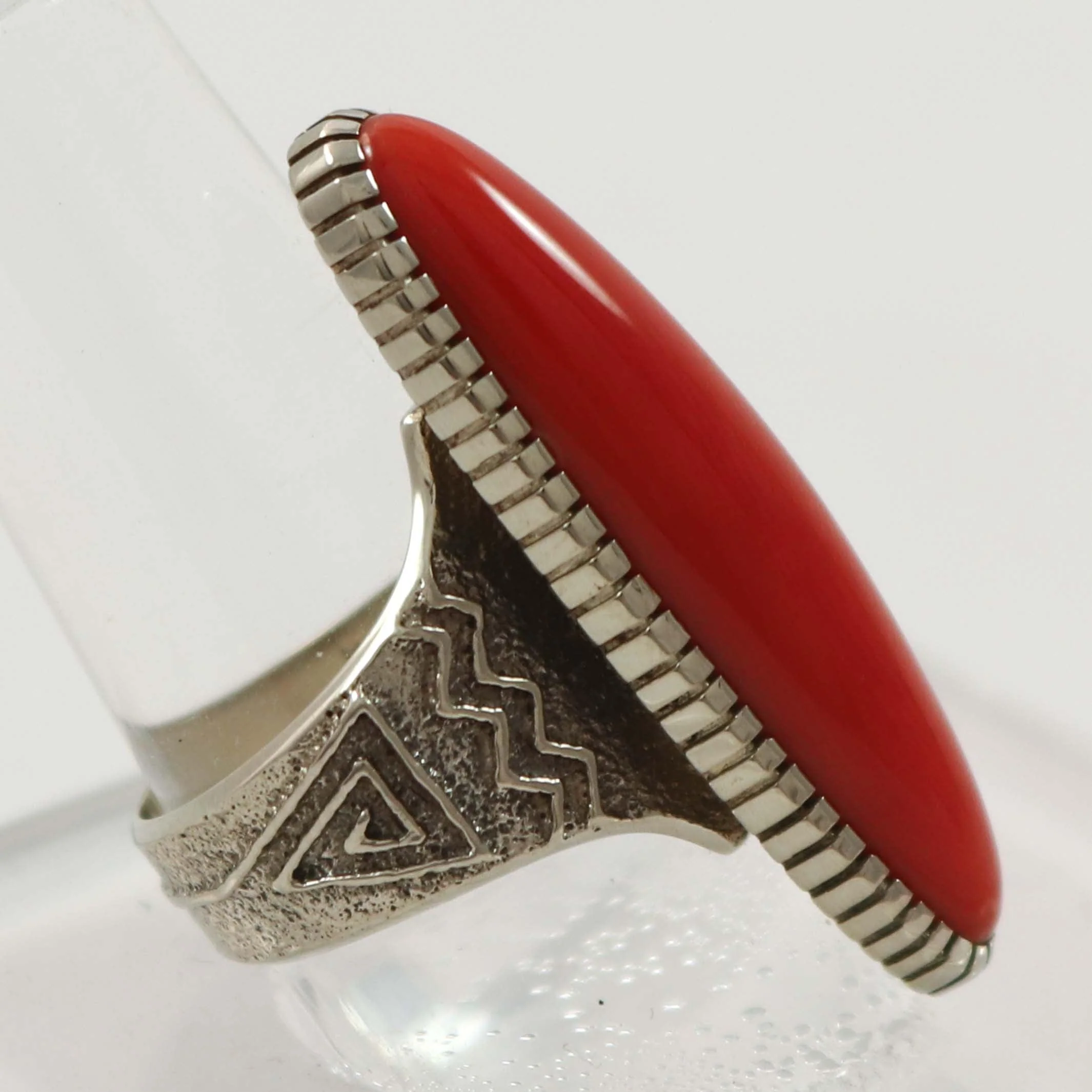 White Gold and Coral Ring - Image 3