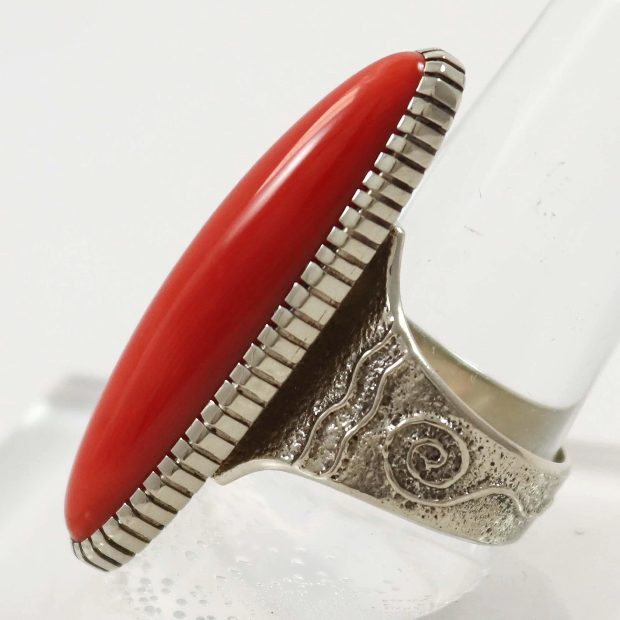 White Gold and Coral Ring - Image 4