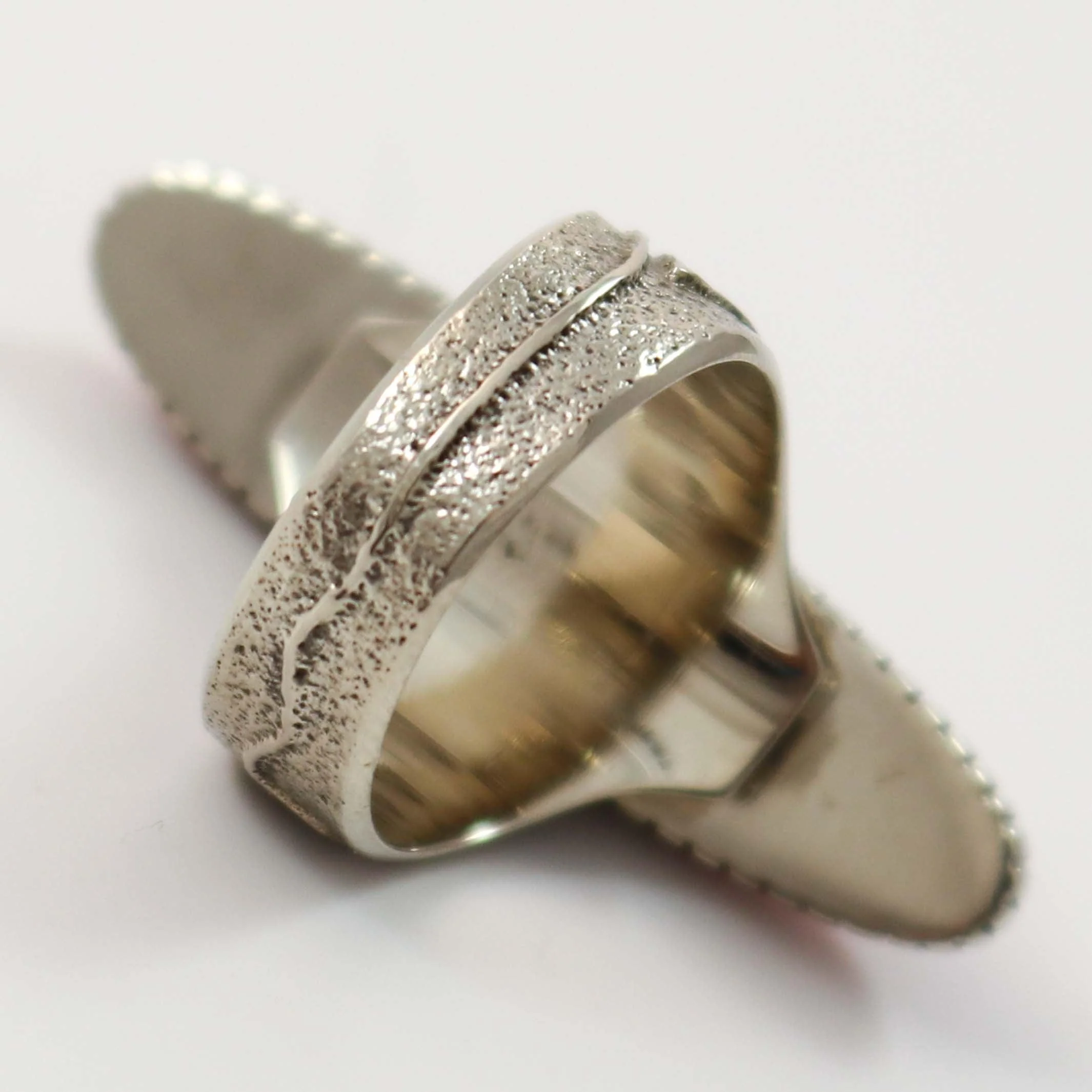White Gold and Coral Ring - Image 5