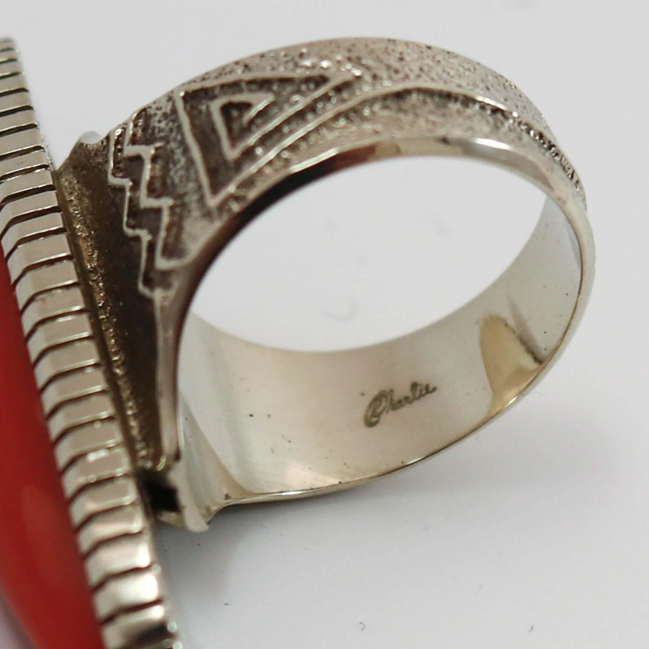 White Gold and Coral Ring - Image 6