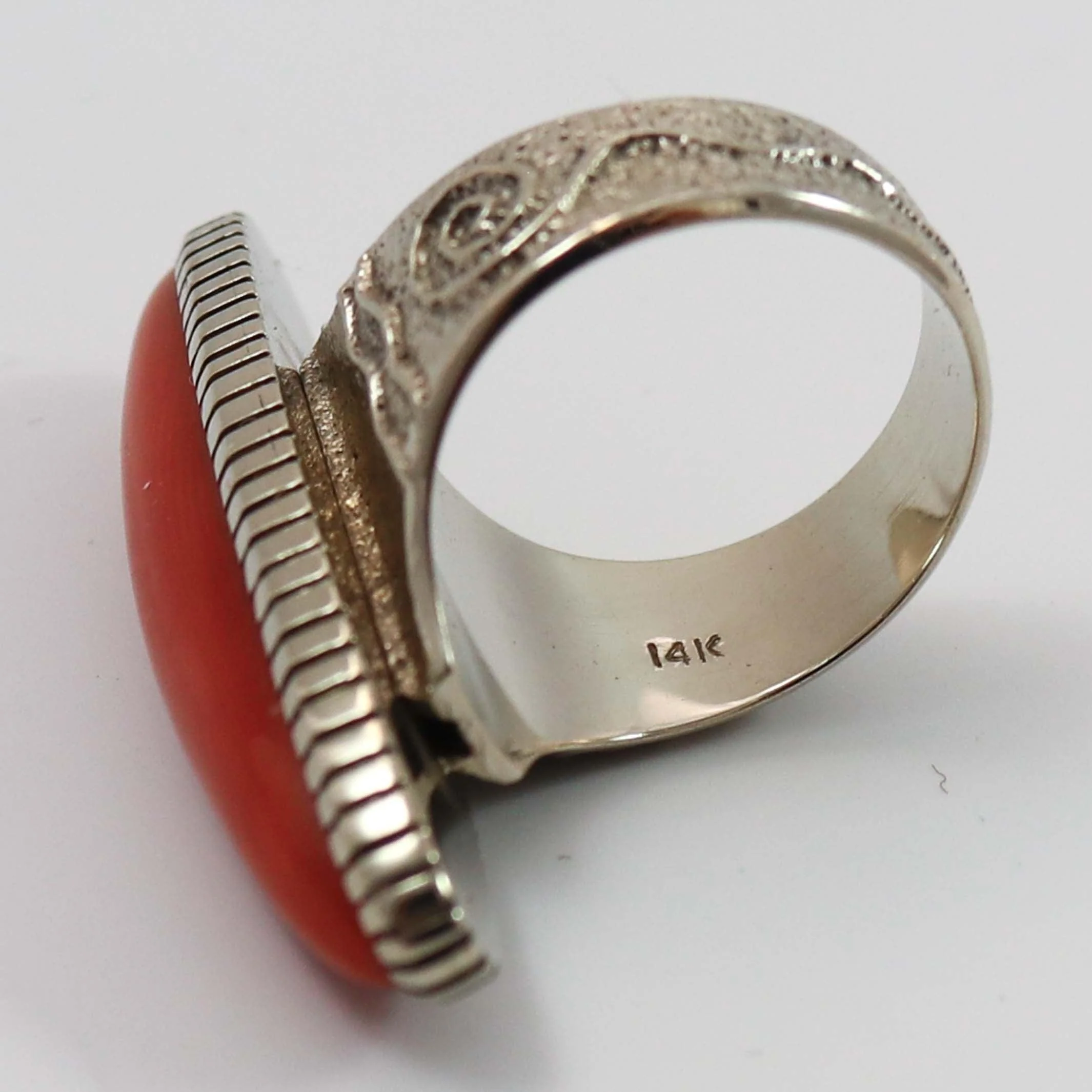 White Gold and Coral Ring - Image 7